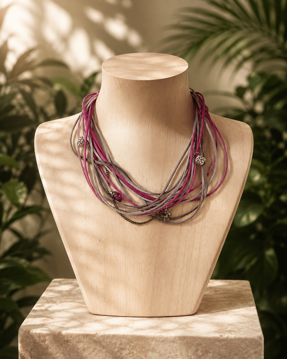 Colar Suede Casulo Curto Lola em couro no busto