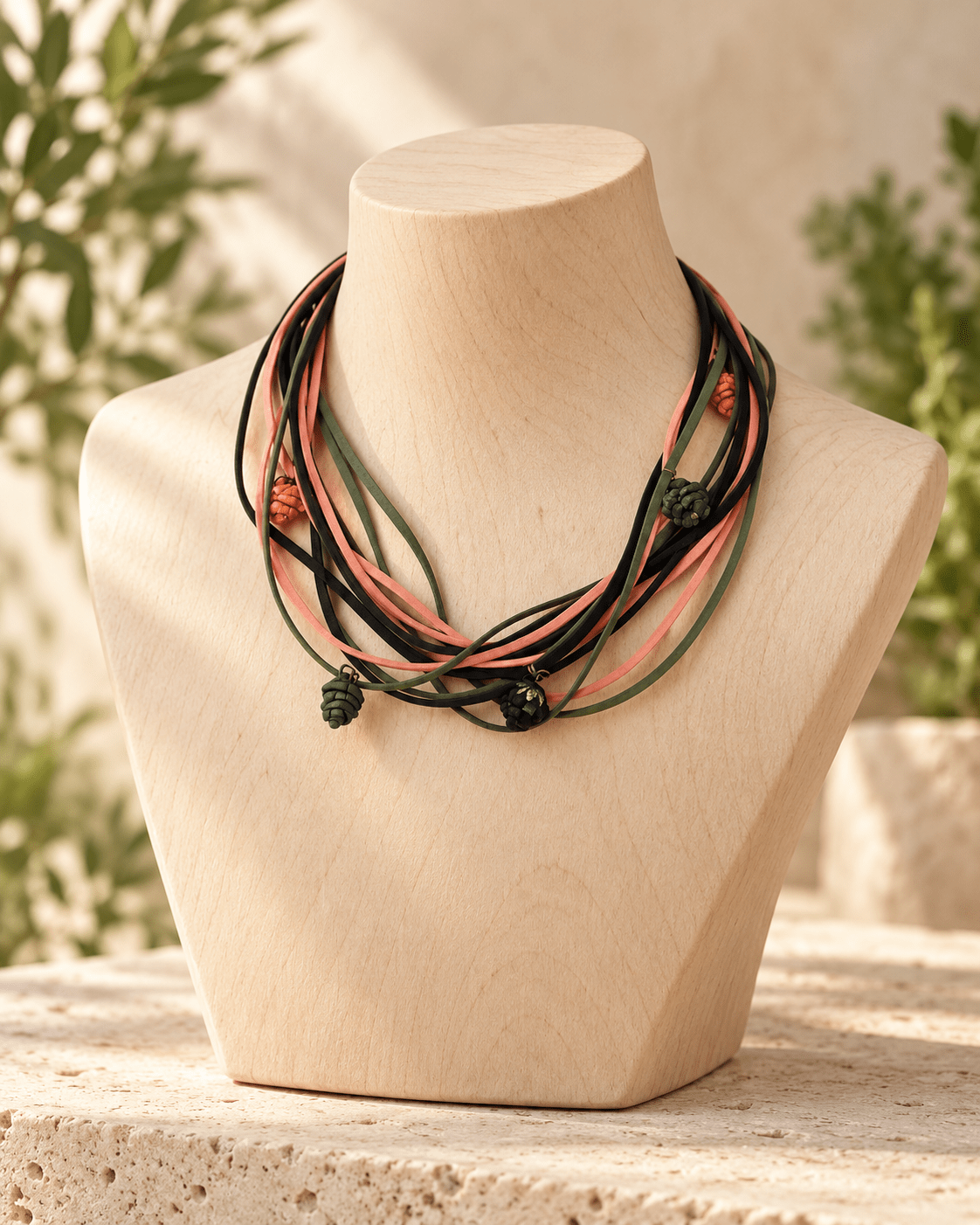 Colar Suede Casulo Curto Selva em couro no busto